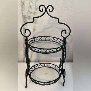 Studio Silversmiths 2 Tier Black Metal Scroll Tray Stand Jewelry Holder Decor
